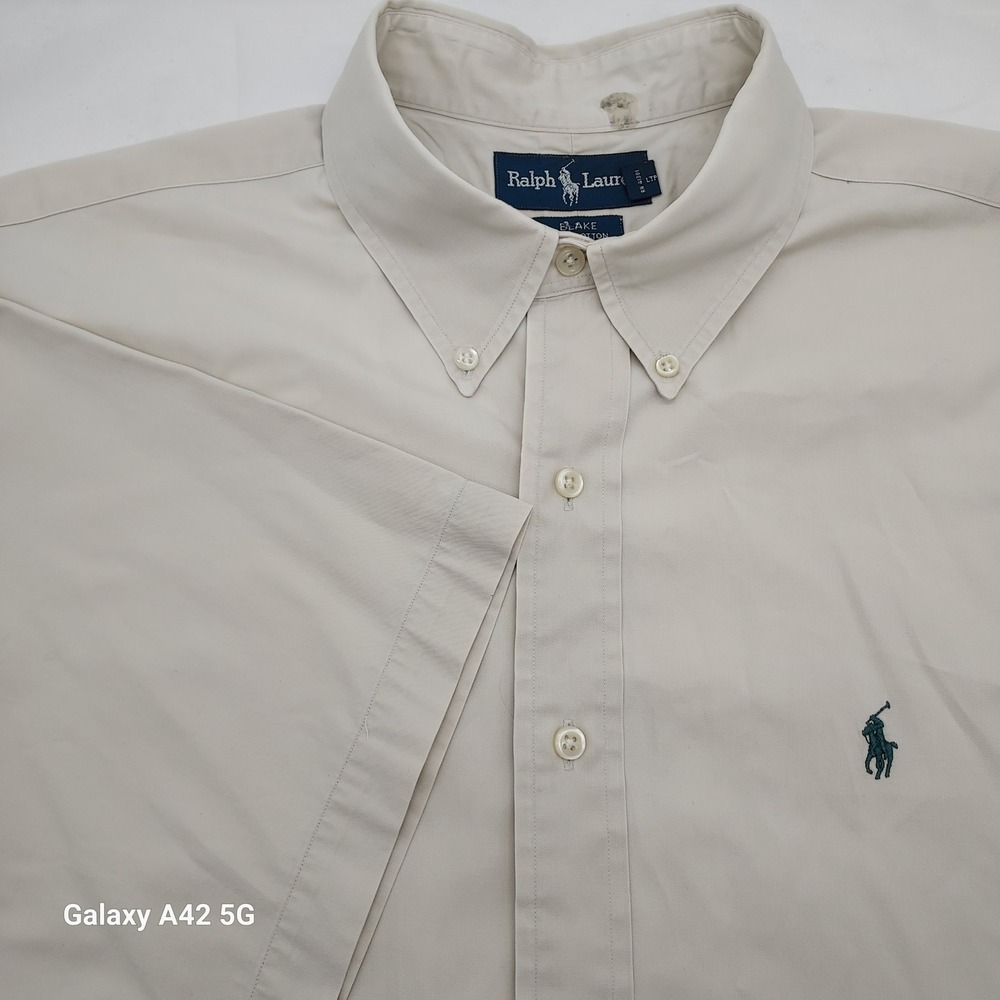 Ralph Lauren Blake Mens XL Tan Khaki Short Sleeve Cotton Button Down Shirt Pony